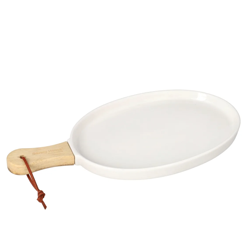 BWT30-12 Dannyhome Керамическое блюдо с ручкой из дерева DH-BWT30-12 (33*17*2.2cm) — изображение 1