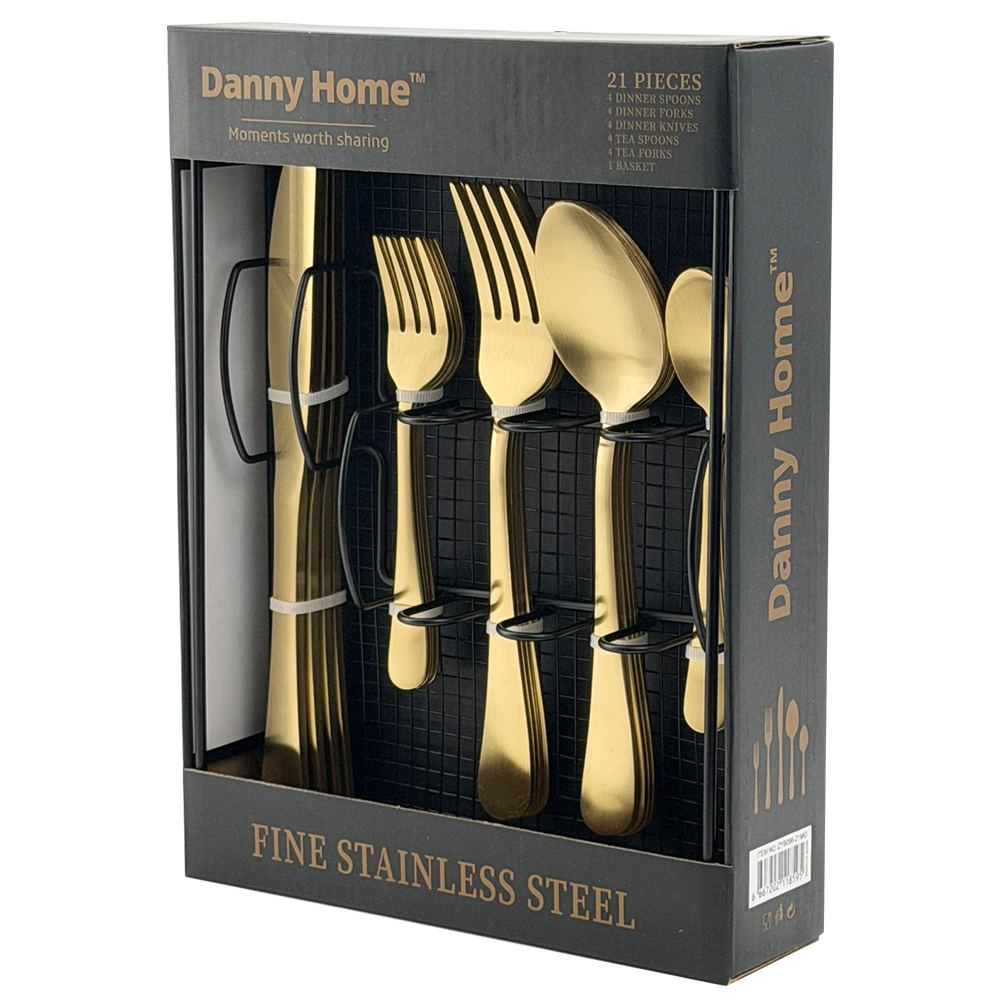 ZYB096-21MG-2 Dannyhome Столовые приборы DH-ZYB096-21MG (21 пр/Matte Gold) — изображение 1